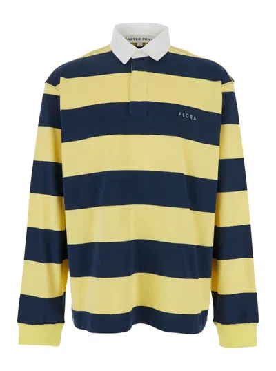 AFTER PRAY YELLOW POLO SHIRT WITH LOGO LETTERING ON THE FRONT AND ALL-OVER STRIPED MOTIF IN COTTON MAN
