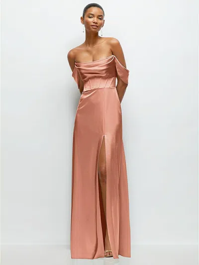 After Six A-line Satin Maxi Dress With Convertible Off-the-shoulder Or Strapless Looks In Pink