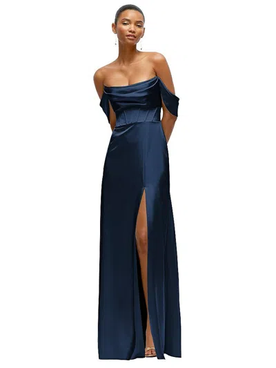 After Six A-line Satin Maxi Dress With Convertible Off-the-shoulder Or Strapless Looks