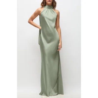 After Six Anais Scarf Neck Satin Charmeuse Gown In Green