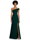 After Six Asymmetrical Off-the-shoulder Cuff Trumpet Gown With Front Slit In Green