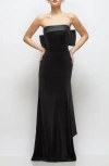 After Six Back Bow Strapless Velvet Gown In Black