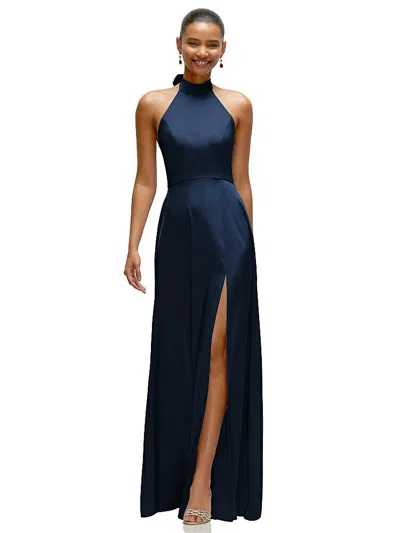 After Six Band Collar Halter Open Back Fluid Satin Maxi Dress With Self-tie Bow