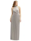 After Six Womens Band Collar Halter Open-back Metallic Pleated Maxi Dress