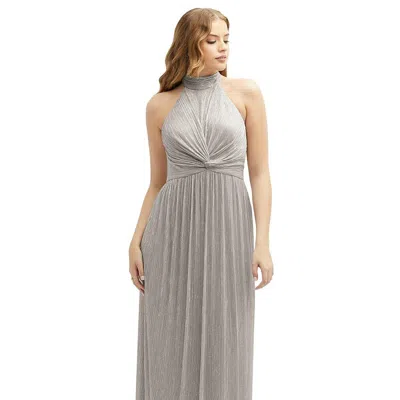 After Six Band Collar Halter Open-back Metallic Pleated Maxi Dress In Brown