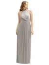 After Six Band Collar Halter Open-back Metallic Pleated Maxi Dress In Grey