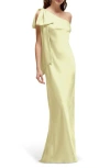 After Six Bow Detail One-shoulder Stretch Satin Charmeuse Gown In Butter Yellow