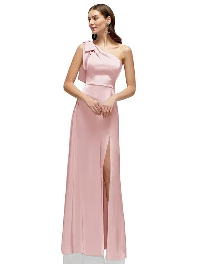 After Six Bow One-shoulder Fluid Satin Maxi Dress With Full Skirt