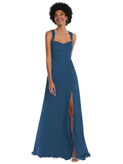 After Six Contoured Wide Strap Sweetheart Maxi Dress In Blue
