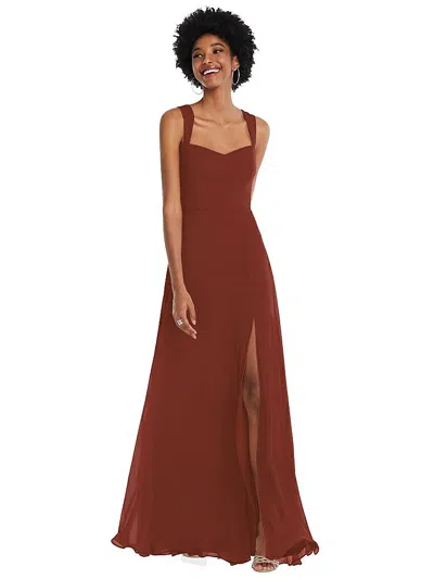After Six Contoured Wide Strap Sweetheart Maxi Dress In Brown