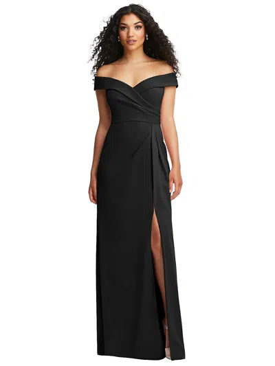 AFTER SIX CUFFED OFF-THE-SHOULDER PLEATED FAUX WRAP MAXI DRESS