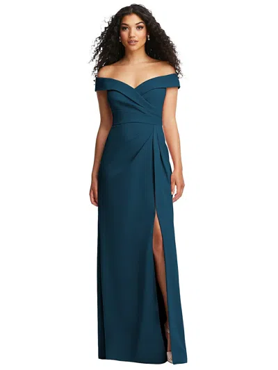 After Six Cuffed Off-the-shoulder Pleated Faux Wrap Maxi Dress In Blue