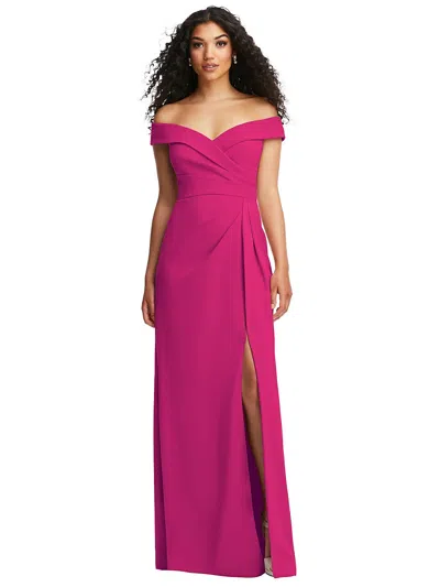 AFTER SIX CUFFED OFF-THE-SHOULDER PLEATED FAUX WRAP MAXI DRESS