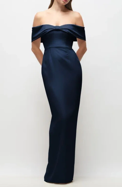 After Six Daphne Off The Shoulder Satin Gown In Blue