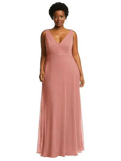 After Six Deep V-neck Chiffon Maxi Dress In Brown