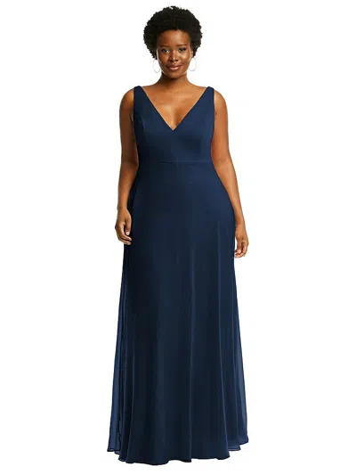 After Six Deep V-neck Chiffon Maxi Dress In Blue