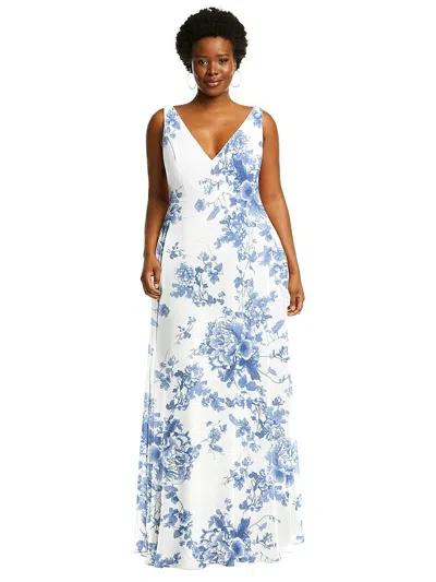 After Six Deep V-neck Chiffon Maxi Dress In Blue