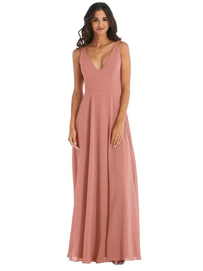 After Six Deep V-neck Chiffon Maxi Dress In Pink