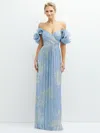 After Six Ruffle Off The Shoulder Metallic Column Gown