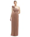 After Six Ruffle One-shoulder Metallic Column Gown In Metallic Sienna