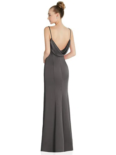 After Six Draped Cowl-back Princess Line Dress With Front Slit In Gray