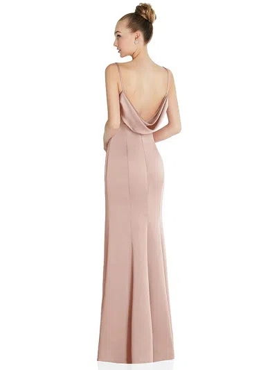After Six Draped Cowl-back Princess Line Dress With Front Slit In Pink