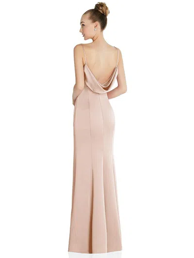 After Six Draped Cowl-back Princess Line Dress With Front Slit In Neutral