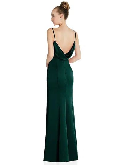 After Six Draped Cowl-back Princess Line Dress With Front Slit In Green