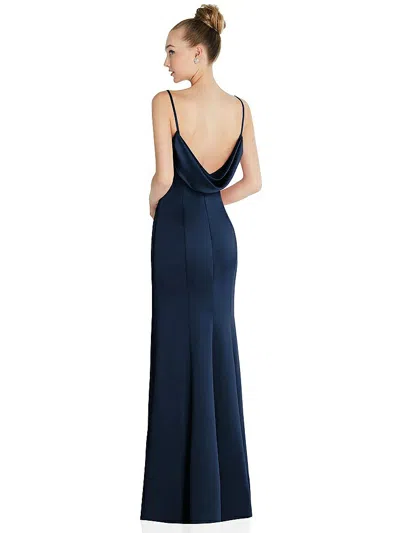 After Six Draped Cowl-back Princess Line Dress With Front Slit In Blue