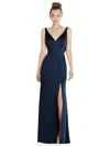 AFTER SIX DRAPED COWL-BACK PRINCESS LINE DRESS WITH FRONT SLIT