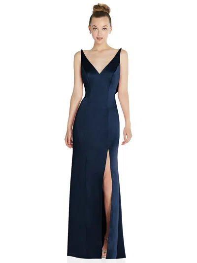 AFTER SIX DRAPED COWL-BACK PRINCESS LINE DRESS WITH FRONT SLIT