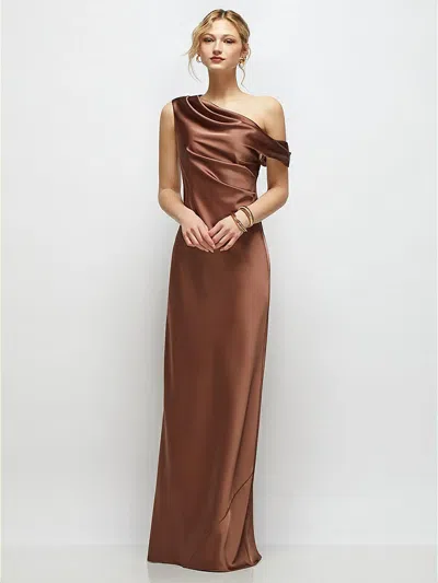 AFTER SIX DRAPED ONE-SHOULDER BIAS STRETCH SATIN MAXI DRESS