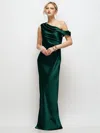After Six Draped One-shoulder Bias Stretch Satin Maxi Dress In Green