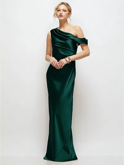 AFTER SIX DRAPED ONE-SHOULDER BIAS STRETCH SATIN MAXI DRESS