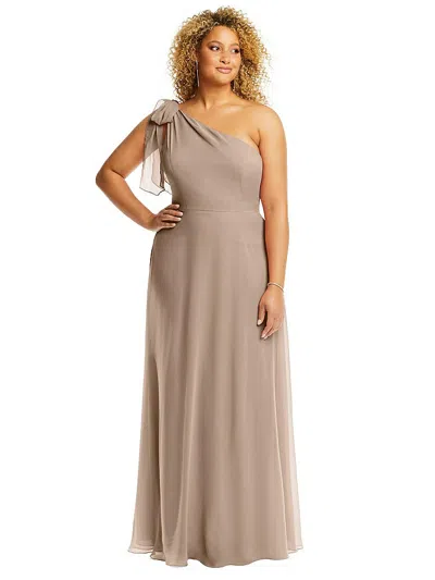 After Six Draped One-shoulder Maxi Dress With Scarf Bow In Brown