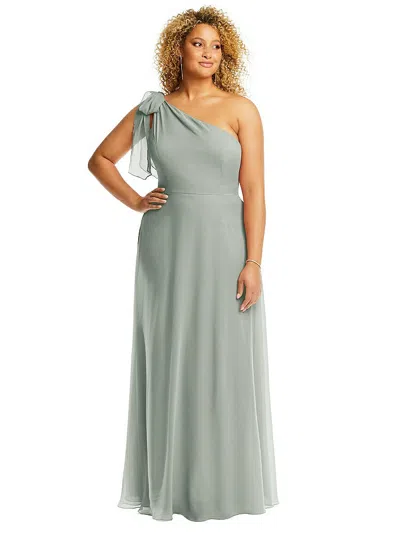 After Six Draped One-shoulder Maxi Dress With Scarf Bow In Gray