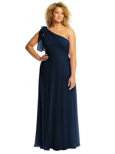 After Six Draped One-shoulder Maxi Dress With Scarf Bow In Blue