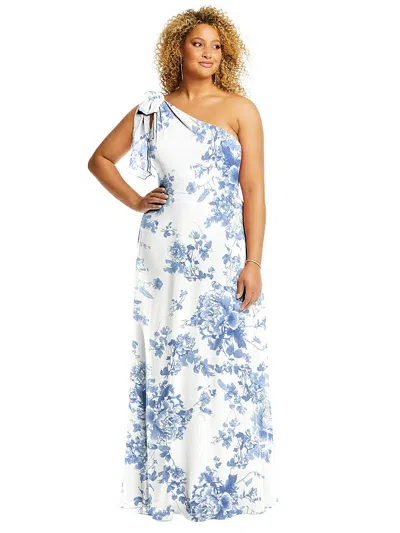 After Six Draped One-shoulder Maxi Dress With Scarf Bow