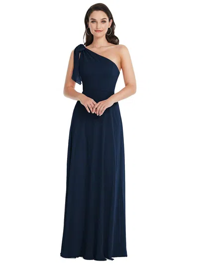 After Six Draped One-shoulder Maxi Dress With Scarf Bow In Midnight Navy