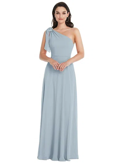 After Six Draped One-shoulder Maxi Dress With Scarf Bow In Grey
