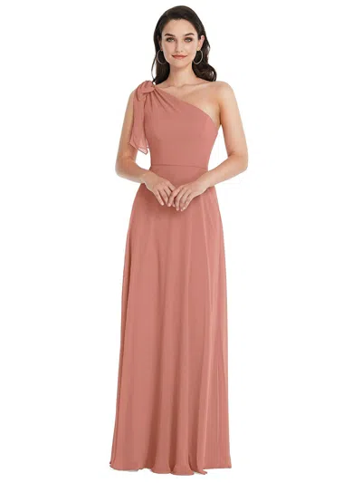 After Six Draped One-shoulder Maxi Dress With Scarf Bow In Pink