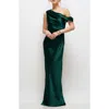 After Six Draped One-shoulder Bias Stretch Satin Maxi Dress In Green