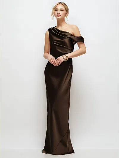 After Six Draped One-shoulder Bias Stretch Satin Maxi Dress In Burgundy