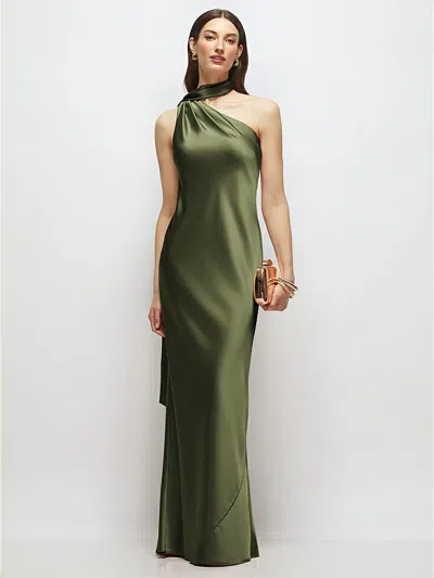 After Six Draped Scarf One-shoulder Bias Stretch Satin Maxi Dress