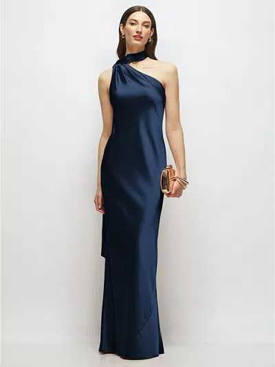 After Six Draped Scarf One-shoulder Bias Stretch Satin Maxi Dress