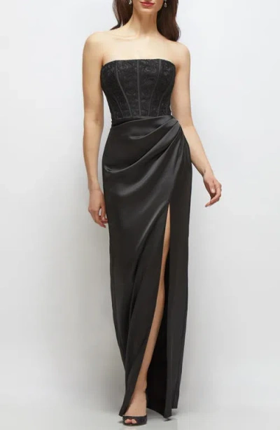 After Six Embroidered Bodice Strapless Gown In Black