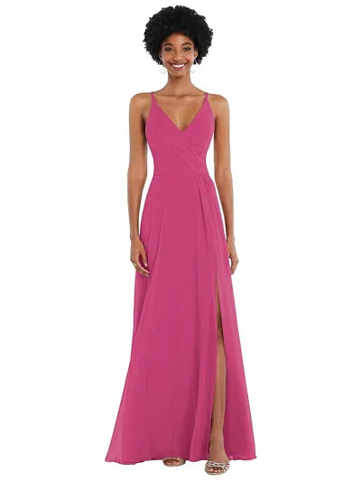 After Six Faux Wrap Criss Cross Back Maxi Dress With Adjustable Straps In Pink