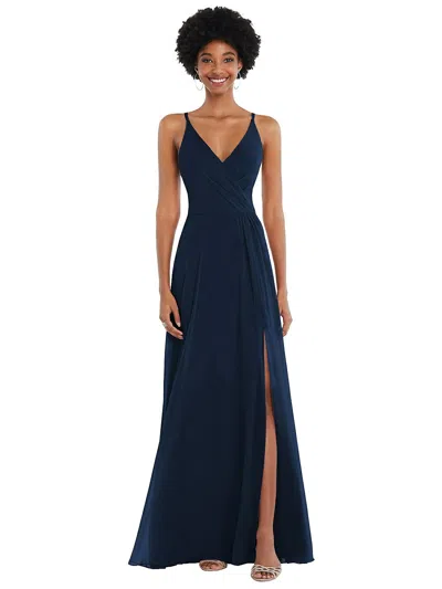 After Six Faux Wrap Criss Cross Back Maxi Dress With Adjustable Straps In Blue