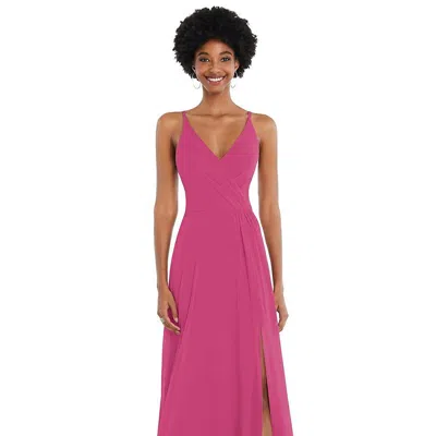 After Six Faux Wrap Criss Cross Back Maxi Dress With Adjustable Straps In Pink