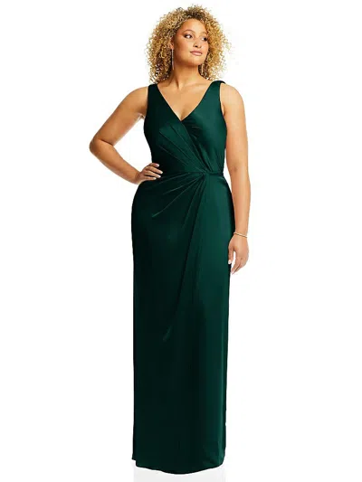After Six Faux Wrap Whisper Satin Maxi Dress With Draped Tulip Skirt In Green